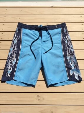 ZeroXposur Light Blue & Navy Flame-Panel Swim Shorts